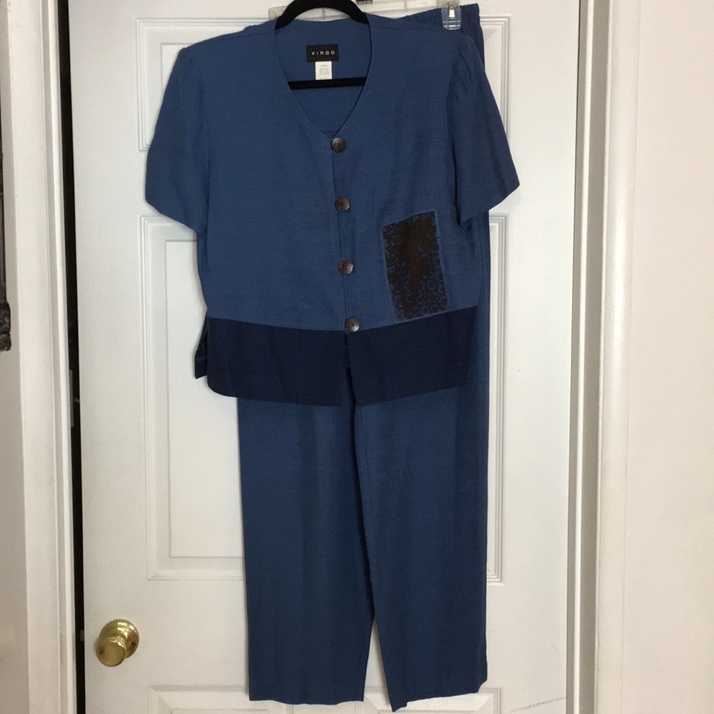 VTG Virgo two piece black blue career pant outfit